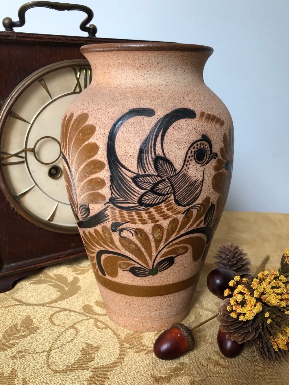 Vtg Tonala Mexican Pottery Signed Earthy Tones Vase